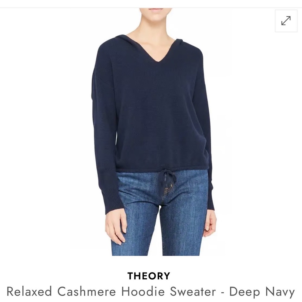 Theory Deep Navy V-Neck Cashmere Sweater Relaxed Hoodie